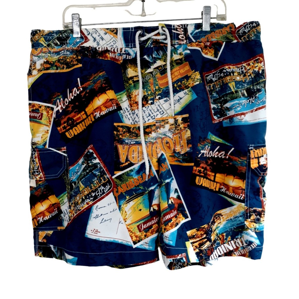 CARIBBEAN JOE Mens Swim Trunk SHORTS Size L LARGE with Hawaii Honolulu design